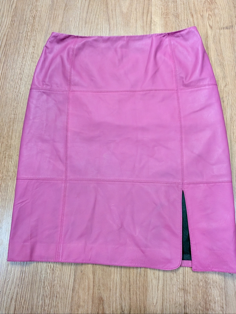 Lafayette 148 Pink Lambskin Leather Skirt Size 8 Minimalist Panel Slit Luxe